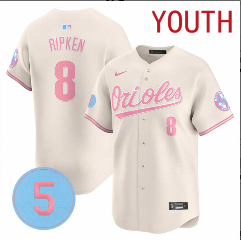 Youth Baltimore Orioles 8 Ripken cream 2024 Nike MLB jersey